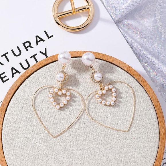 ❤️️NEW UNIQUE Pearl Heart Handmade Earrings H5 - Picture 5 of 6